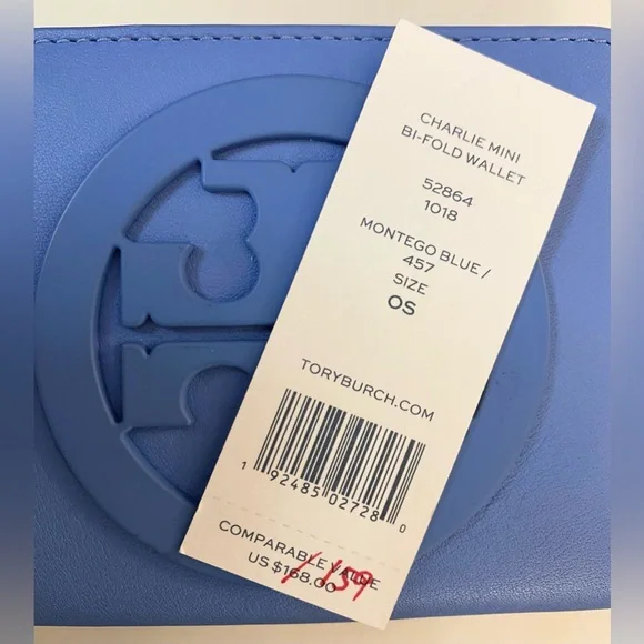 Tory Burch Charlie Mini Bi-Fold Wallet in Montego Blue NWT (R$168)